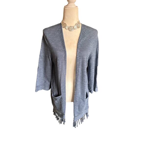 🍁 BUNDLE ONLY - 5/$15 Sonoma Fringe Open Cardigan,, Blue, Size Petite Large - Picture 1 of 4